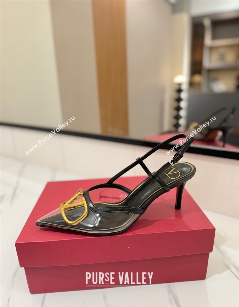 Valentino VLogo Signature Slingback Pumps 8cm in PVC and Calfskin Black 2025 VA082105 (MD-250821050)