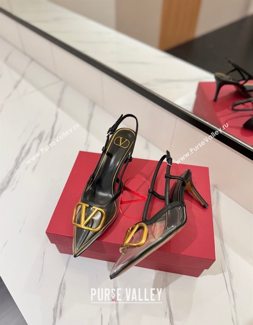 Valentino VLogo Signature Slingback Pumps 8cm in PVC and Calfskin Black 2025 VA082105 (MD-250821050)