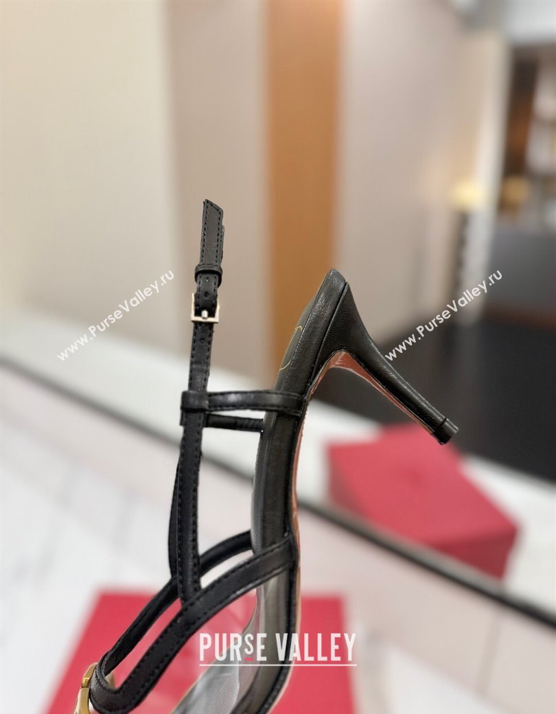 Valentino VLogo Signature Slingback Pumps 8cm in PVC and Calfskin Black 2025 VA082105 (MD-250821050)