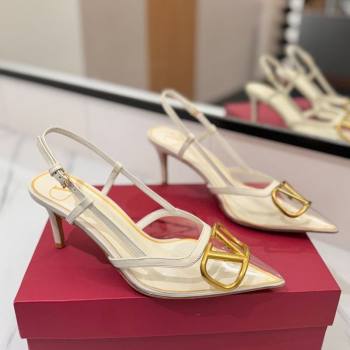 Valentino VLogo Signature Slingback Pumps 8cm in PVC and Calfskin White 2025 VA082105 (MD-250821051)