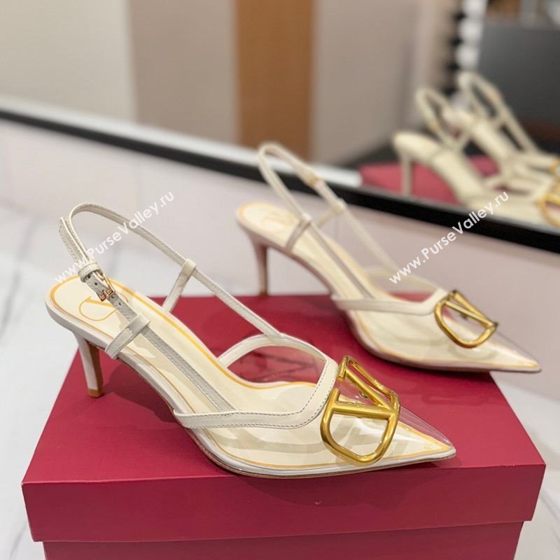 Valentino VLogo Signature Slingback Pumps 8cm in PVC and Calfskin White 2025 VA082105 (MD-250821051)
