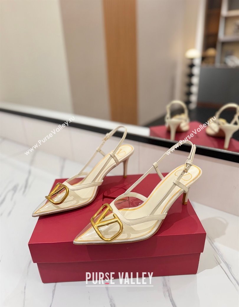 Valentino VLogo Signature Slingback Pumps 8cm in PVC and Calfskin White 2025 VA082105 (MD-250821051)