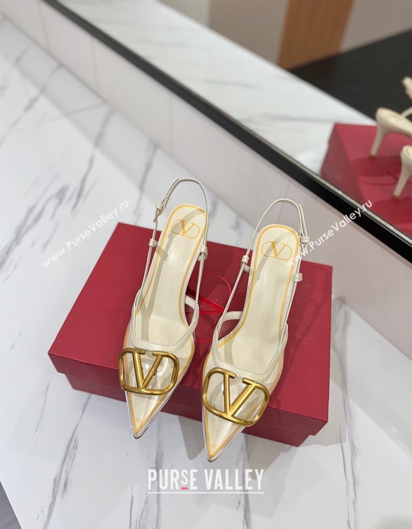 Valentino VLogo Signature Slingback Pumps 8cm in PVC and Calfskin White 2025 VA082105 (MD-250821051)