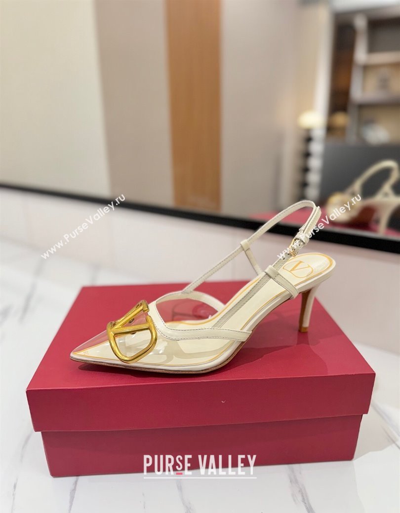 Valentino VLogo Signature Slingback Pumps 8cm in PVC and Calfskin White 2025 VA082105 (MD-250821051)