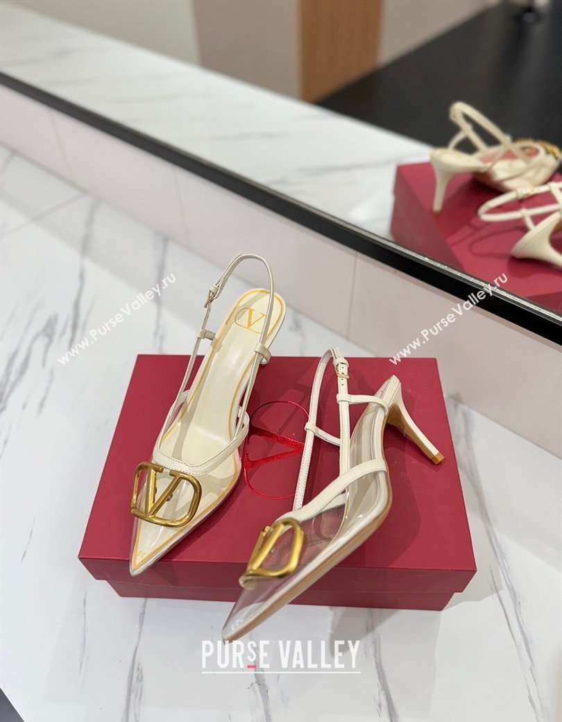 Valentino VLogo Signature Slingback Pumps 8cm in PVC and Calfskin White 2025 VA082105 (MD-250821051)