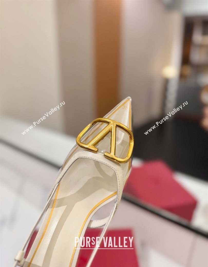 Valentino VLogo Signature Slingback Pumps 8cm in PVC and Calfskin White 2025 VA082105 (MD-250821051)