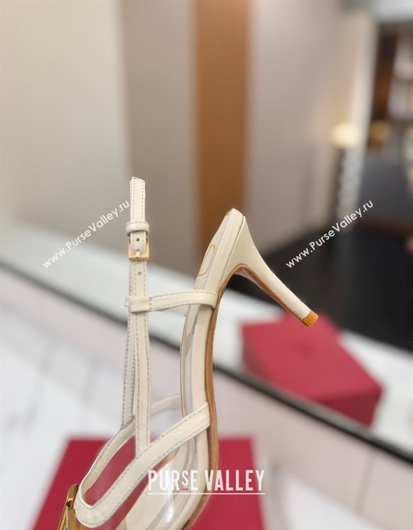 Valentino VLogo Signature Slingback Pumps 8cm in PVC and Calfskin White 2025 VA082105 (MD-250821051)