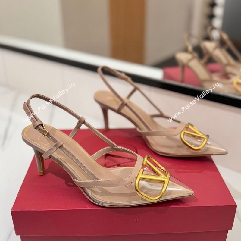 Valentino VLogo Signature Slingback Pumps 8cm in PVC and Calfskin Nude 2025 VA082105 (MD-250821052)