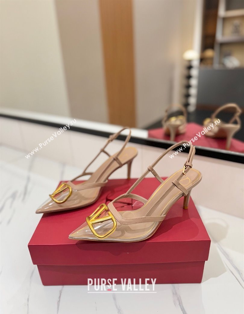 Valentino VLogo Signature Slingback Pumps 8cm in PVC and Calfskin Nude 2025 VA082105 (MD-250821052)