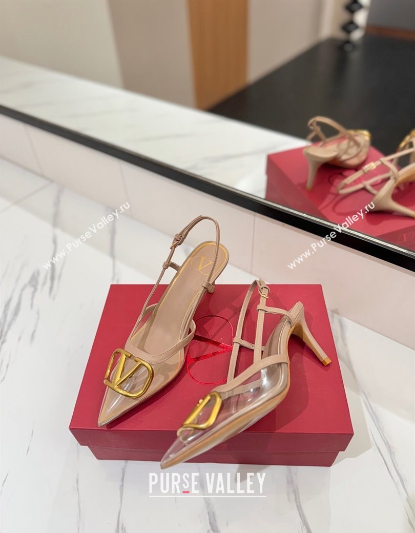 Valentino VLogo Signature Slingback Pumps 8cm in PVC and Calfskin Nude 2025 VA082105 (MD-250821052)
