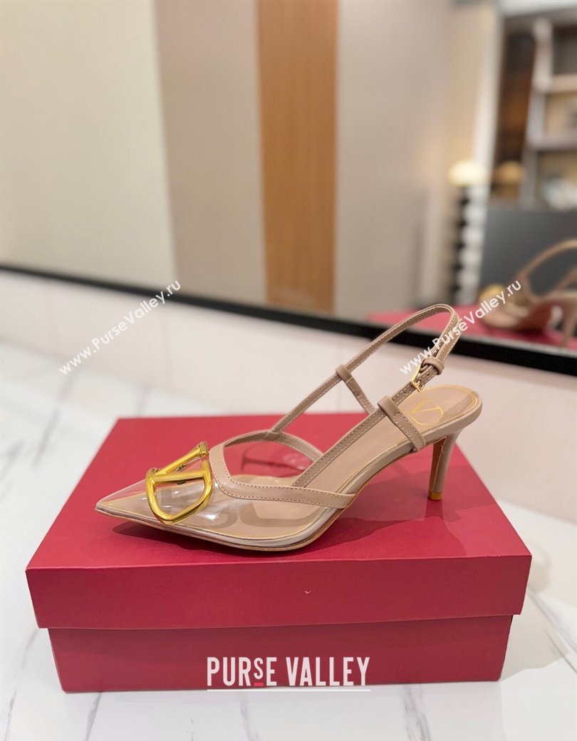 Valentino VLogo Signature Slingback Pumps 8cm in PVC and Calfskin Nude 2025 VA082105 (MD-250821052)