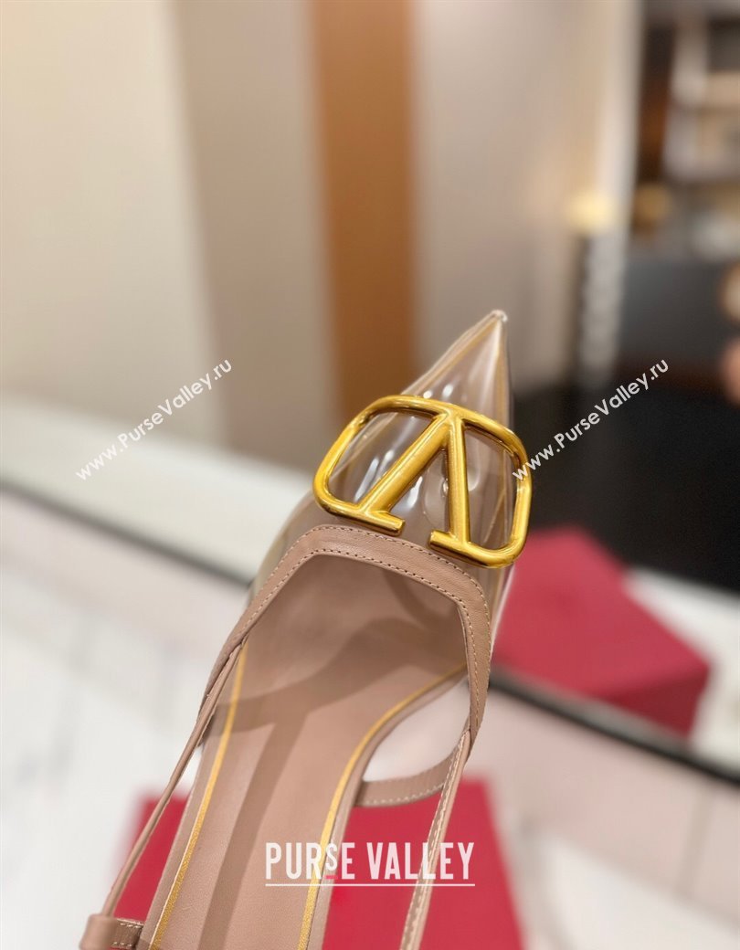 Valentino VLogo Signature Slingback Pumps 8cm in PVC and Calfskin Nude 2025 VA082105 (MD-250821052)