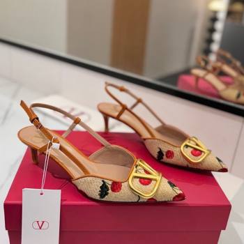 Valentino VLogo Signature Cherryfic Slingback Pumps 5cm in Raffia Straw 2025 (MD-250821053)