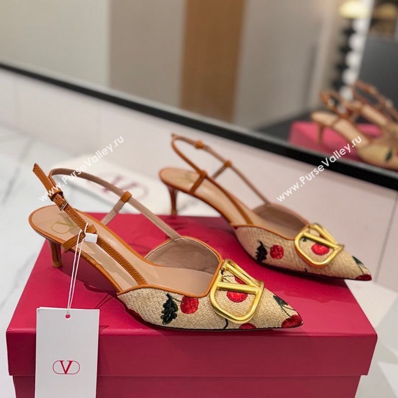 Valentino VLogo Signature Cherryfic Slingback Pumps 5cm in Raffia Straw 2025 (MD-250821053)