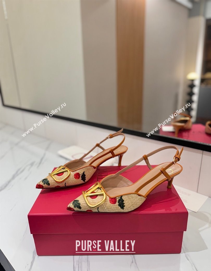 Valentino VLogo Signature Cherryfic Slingback Pumps 5cm in Raffia Straw 2025 (MD-250821053)