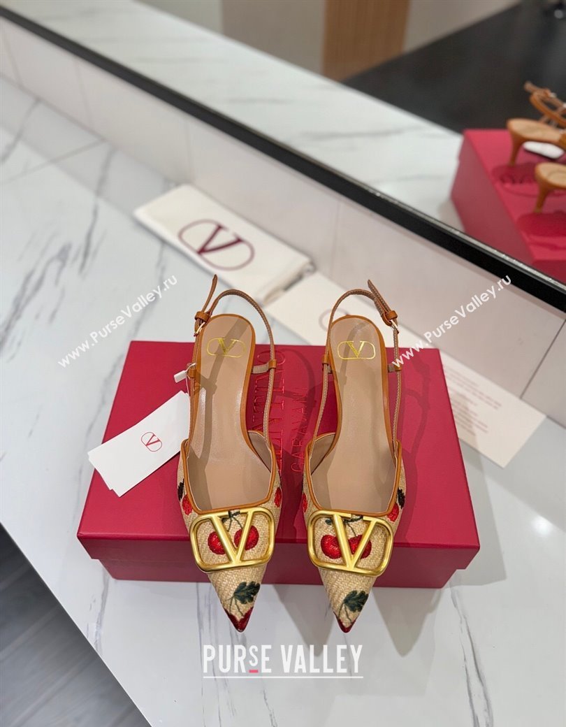 Valentino VLogo Signature Cherryfic Slingback Pumps 5cm in Raffia Straw 2025 (MD-250821053)