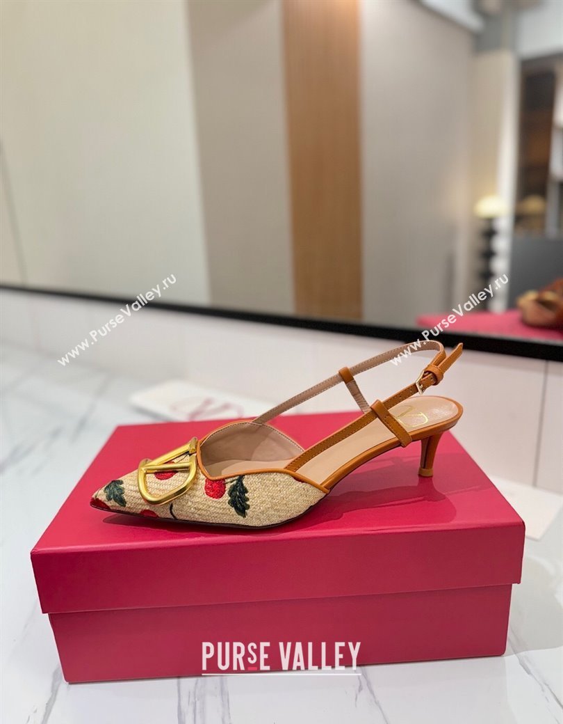 Valentino VLogo Signature Cherryfic Slingback Pumps 5cm in Raffia Straw 2025 (MD-250821053)