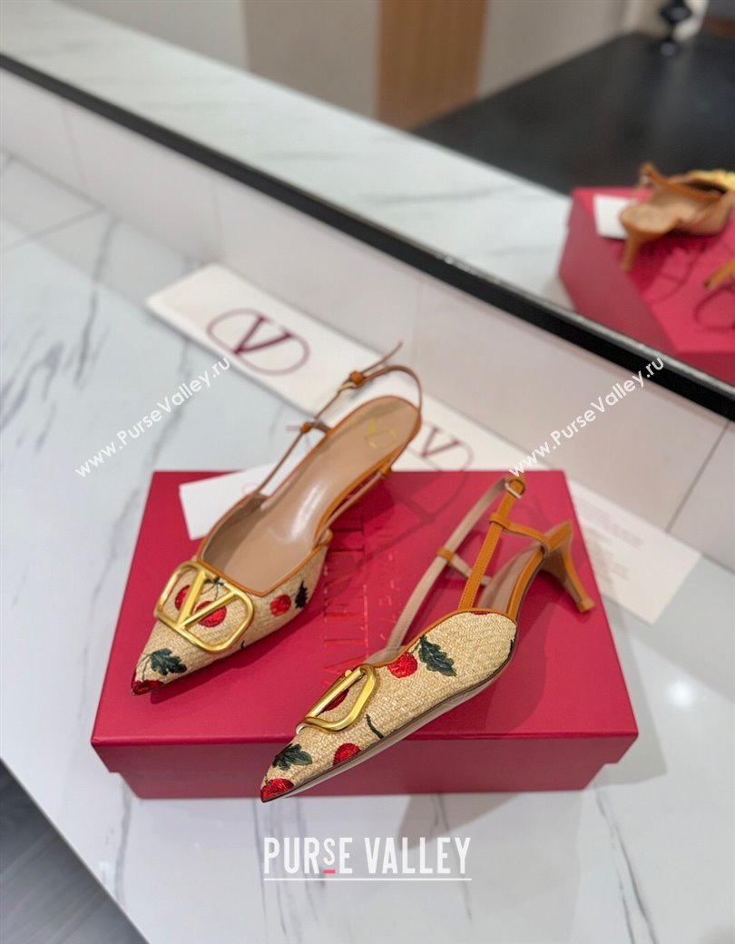 Valentino VLogo Signature Cherryfic Slingback Pumps 5cm in Raffia Straw 2025 (MD-250821053)