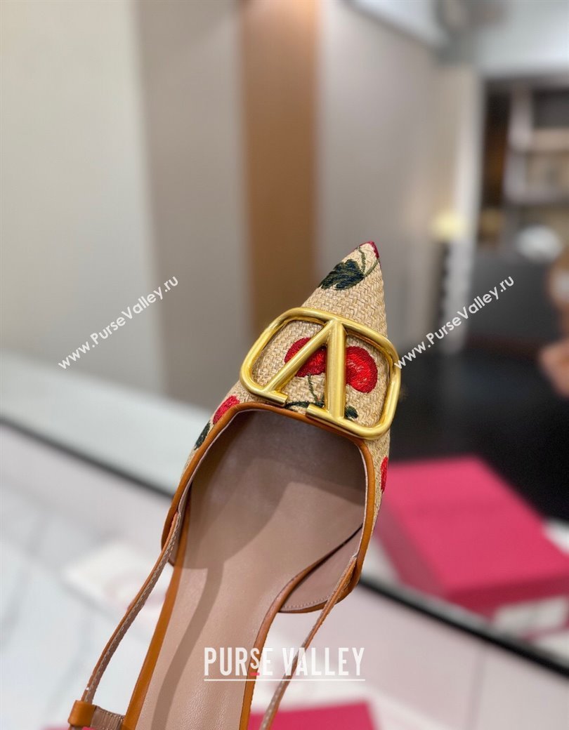Valentino VLogo Signature Cherryfic Slingback Pumps 5cm in Raffia Straw 2025 (MD-250821053)