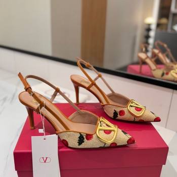 Valentino VLogo Signature Cherryfic Slingback Pumps 8cm in Raffia Straw 2025 (MD-250821054)
