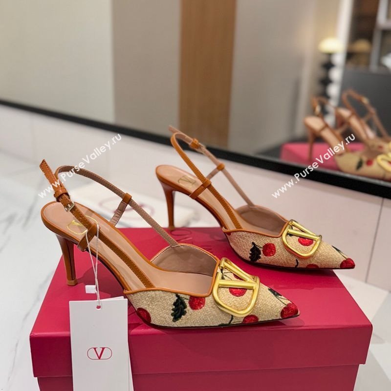 Valentino VLogo Signature Cherryfic Slingback Pumps 8cm in Raffia Straw 2025 (MD-250821054)