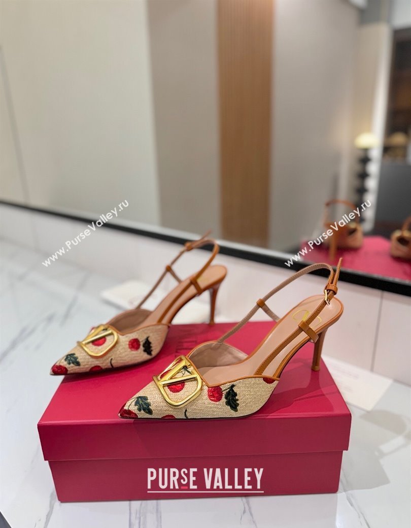 Valentino VLogo Signature Cherryfic Slingback Pumps 8cm in Raffia Straw 2025 (MD-250821054)