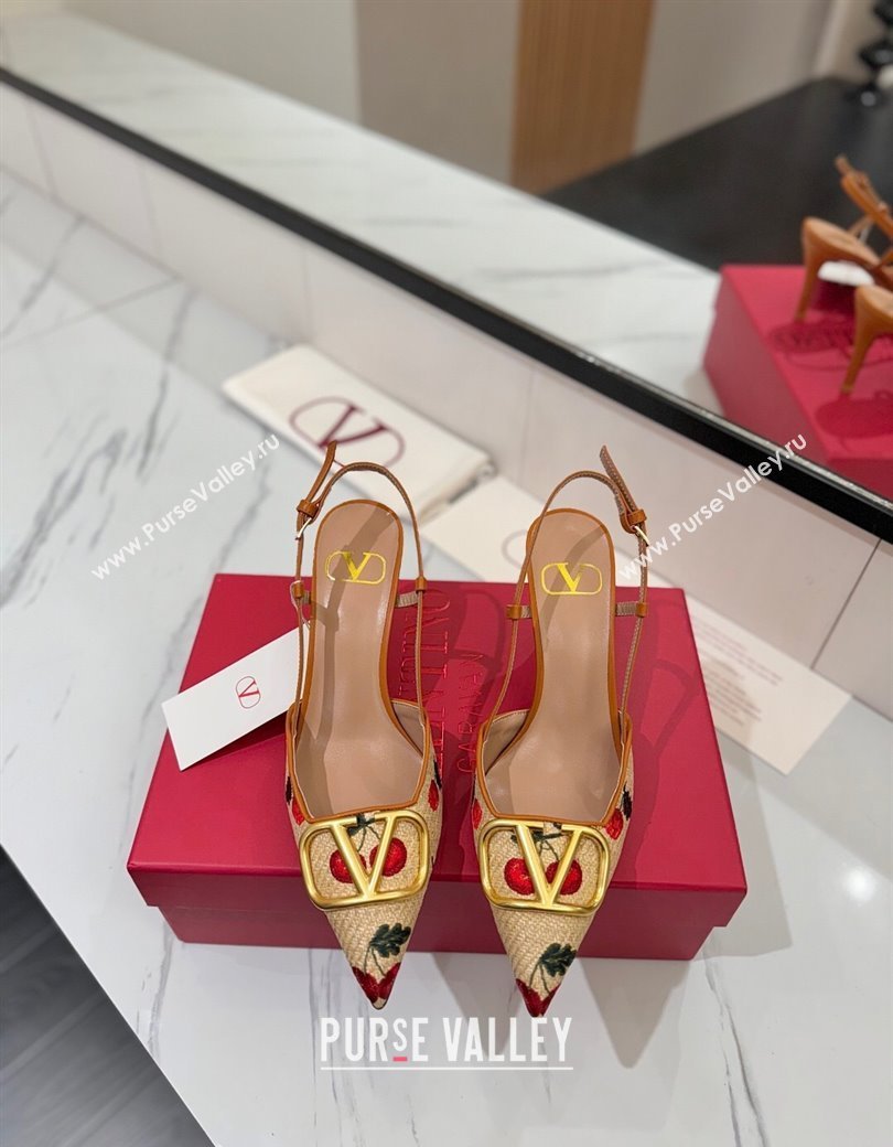 Valentino VLogo Signature Cherryfic Slingback Pumps 8cm in Raffia Straw 2025 (MD-250821054)