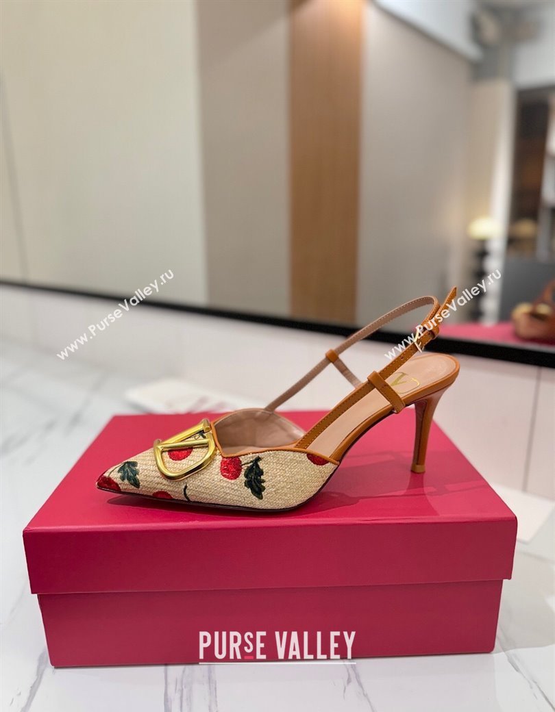 Valentino VLogo Signature Cherryfic Slingback Pumps 8cm in Raffia Straw 2025 (MD-250821054)