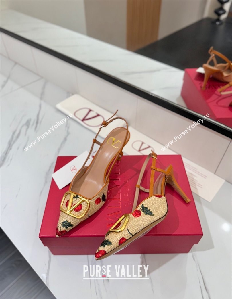 Valentino VLogo Signature Cherryfic Slingback Pumps 8cm in Raffia Straw 2025 (MD-250821054)