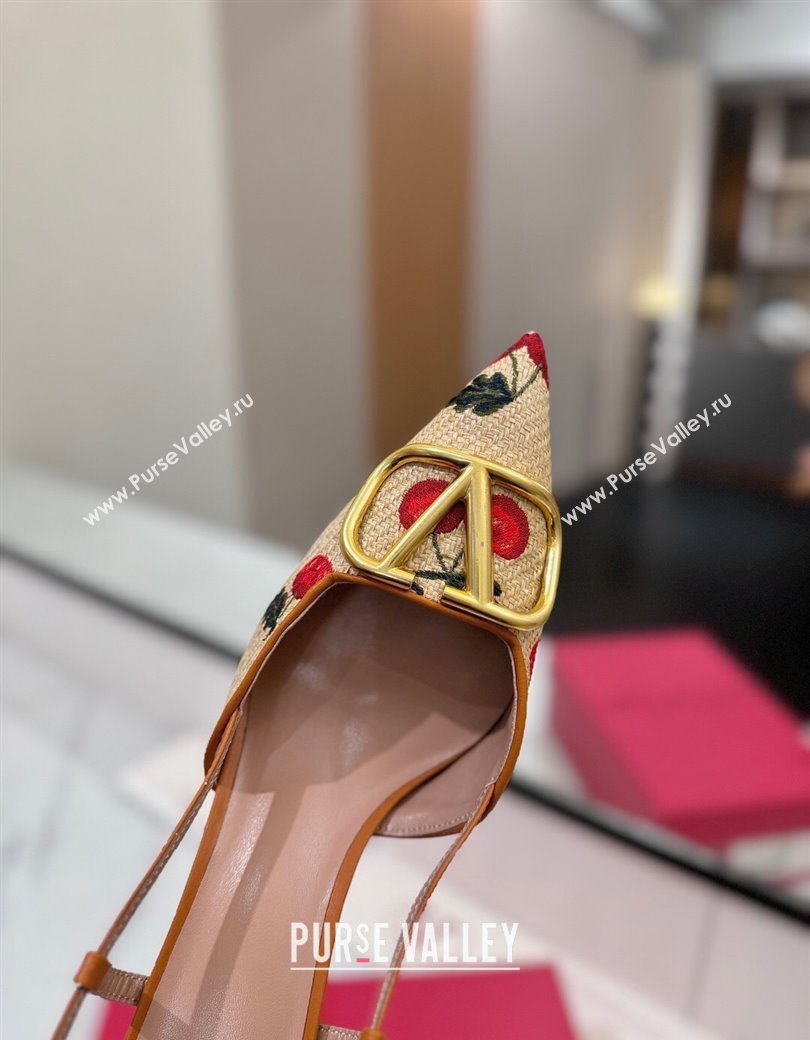 Valentino VLogo Signature Cherryfic Slingback Pumps 8cm in Raffia Straw 2025 (MD-250821054)