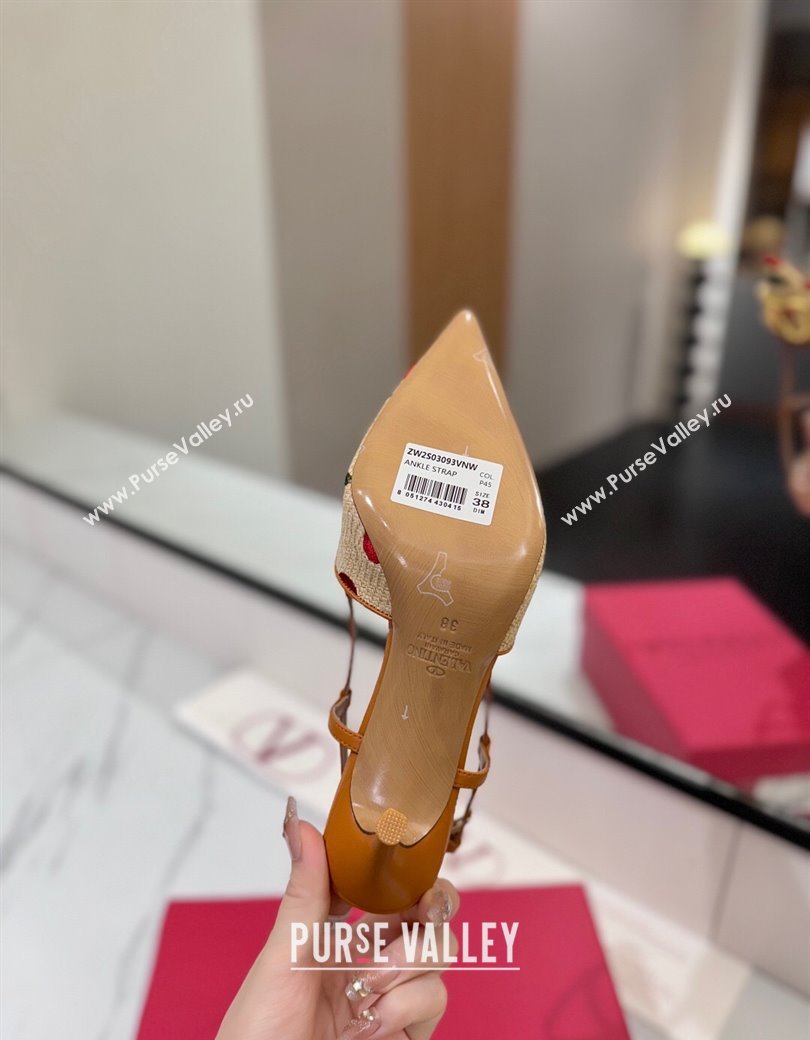 Valentino VLogo Signature Cherryfic Slingback Pumps 8cm in Raffia Straw 2025 (MD-250821054)