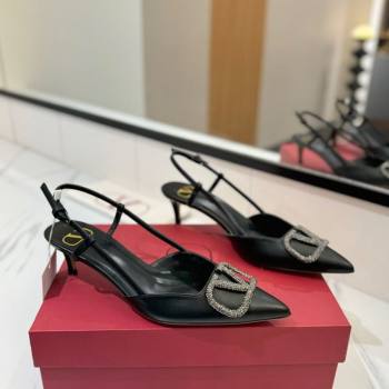 Valentino VLogo Signature Slingback Pumps 4.5cm in Calfskin with Strass Black/Grey 2025 VA082109 (MD-250821066)