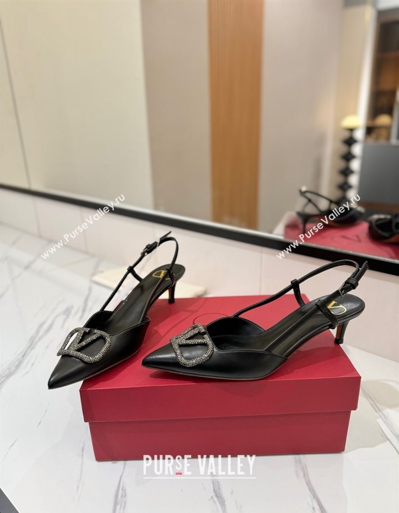 Valentino VLogo Signature Slingback Pumps 4.5cm in Calfskin with Strass Black/Grey 2025 VA082109 (MD-250821066)
