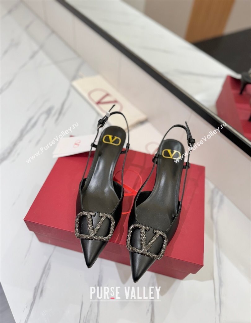 Valentino VLogo Signature Slingback Pumps 4.5cm in Calfskin with Strass Black/Grey 2025 VA082109 (MD-250821066)
