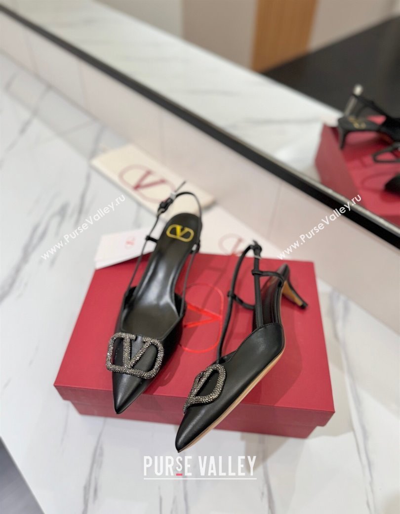 Valentino VLogo Signature Slingback Pumps 4.5cm in Calfskin with Strass Black/Grey 2025 VA082109 (MD-250821066)