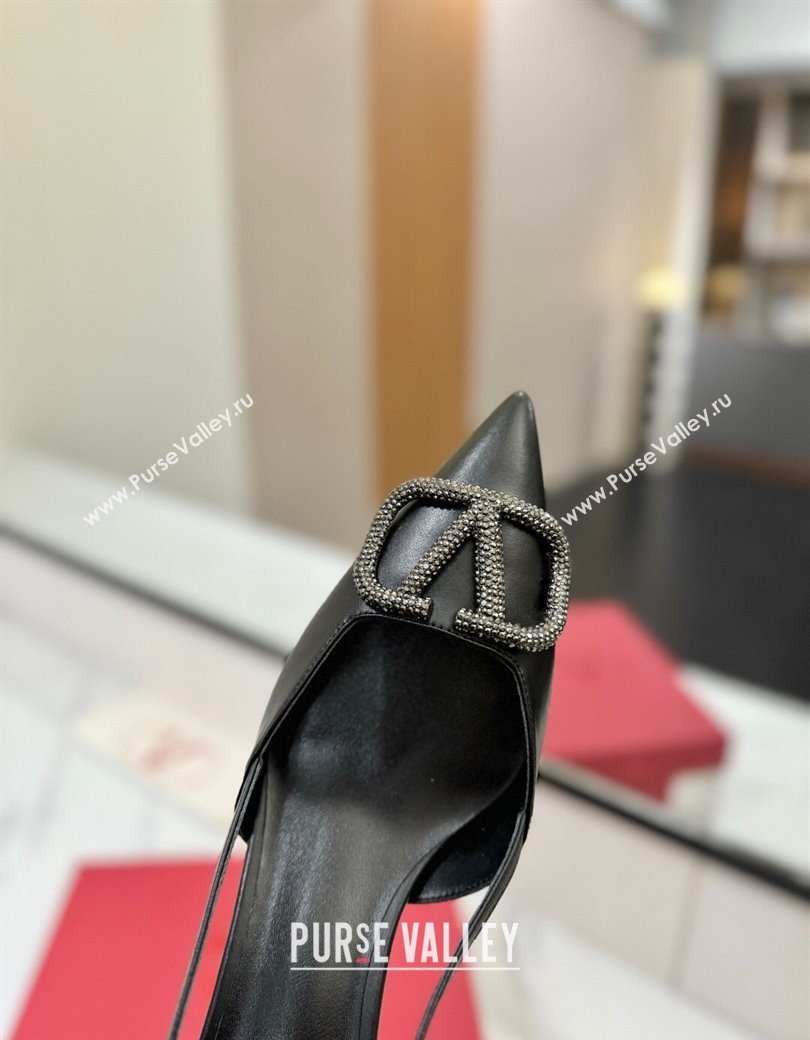Valentino VLogo Signature Slingback Pumps 4.5cm in Calfskin with Strass Black/Grey 2025 VA082109 (MD-250821066)