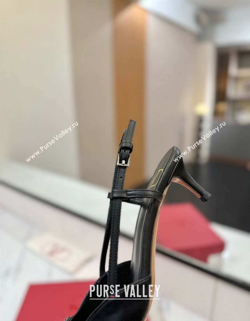 Valentino VLogo Signature Slingback Pumps 4.5cm in Calfskin with Strass Black/Grey 2025 VA082109 (MD-250821066)