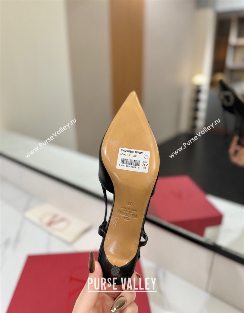 Valentino VLogo Signature Slingback Pumps 4.5cm in Calfskin with Strass Black/Grey 2025 VA082109 (MD-250821066)