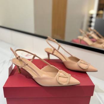 Valentino VLogo Signature Slingback Pumps 4.5cm in Calfskin with Strass Pale Pink 2025 VA082109 (MD-250821067)