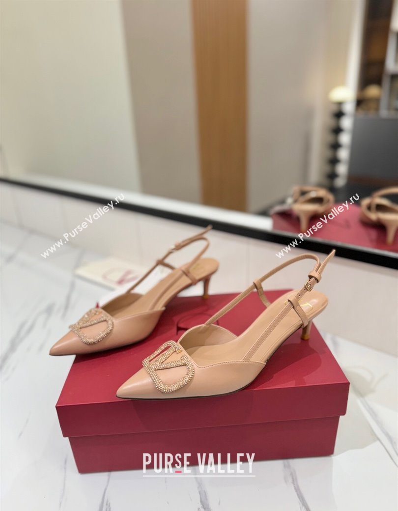 Valentino VLogo Signature Slingback Pumps 4.5cm in Calfskin with Strass Pale Pink 2025 VA082109 (MD-250821067)