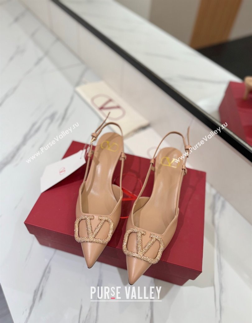 Valentino VLogo Signature Slingback Pumps 4.5cm in Calfskin with Strass Pale Pink 2025 VA082109 (MD-250821067)