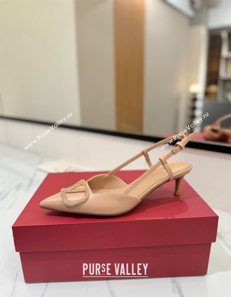 Valentino VLogo Signature Slingback Pumps 4.5cm in Calfskin with Strass Pale Pink 2025 VA082109 (MD-250821067)