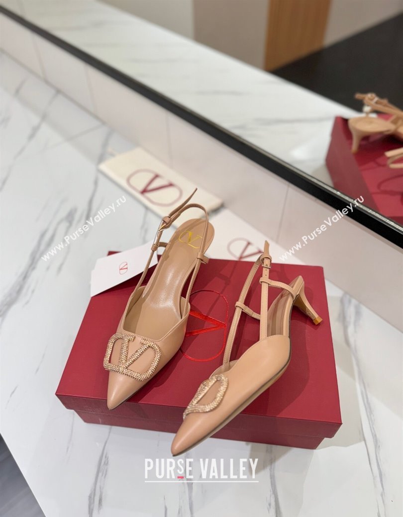 Valentino VLogo Signature Slingback Pumps 4.5cm in Calfskin with Strass Pale Pink 2025 VA082109 (MD-250821067)