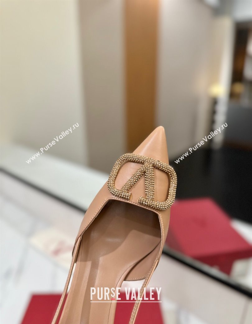 Valentino VLogo Signature Slingback Pumps 4.5cm in Calfskin with Strass Pale Pink 2025 VA082109 (MD-250821067)