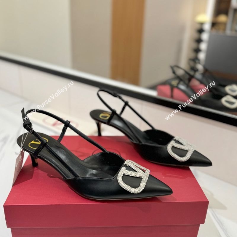 Valentino VLogo Signature Slingback Pumps 4.5cm in Calfskin with Strass Black/Silver 2025 VA082109 (MD-250821069)
