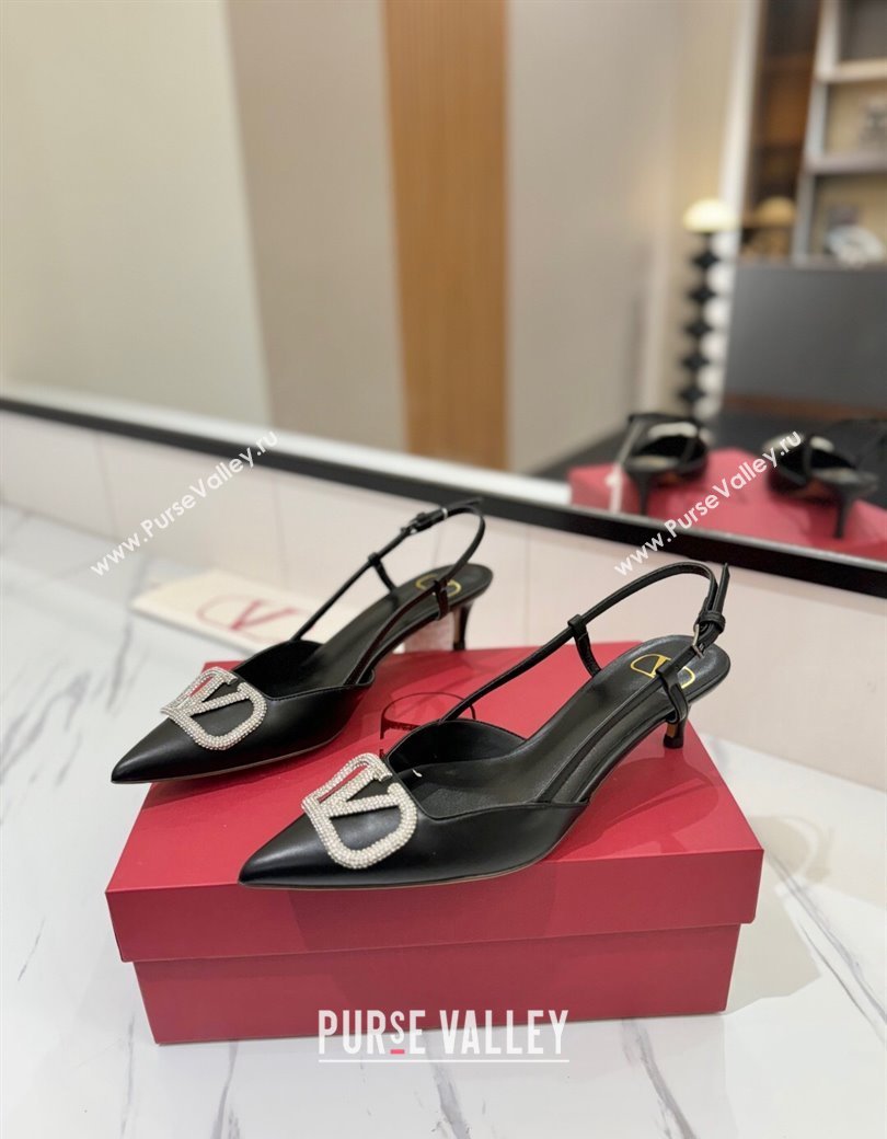 Valentino VLogo Signature Slingback Pumps 4.5cm in Calfskin with Strass Black/Silver 2025 VA082109 (MD-250821069)