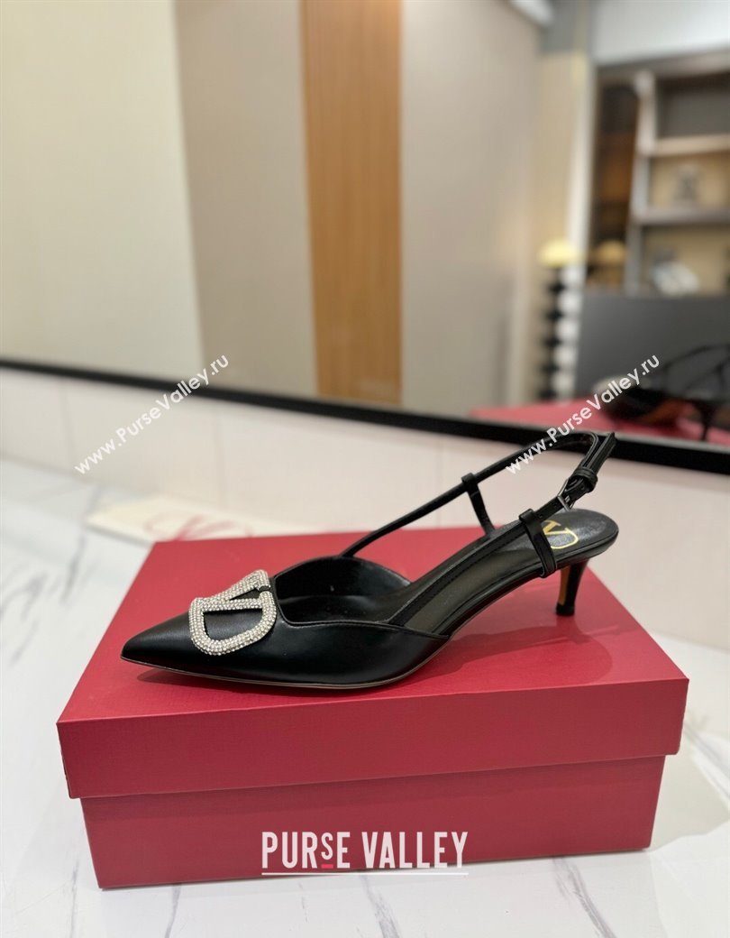 Valentino VLogo Signature Slingback Pumps 4.5cm in Calfskin with Strass Black/Silver 2025 VA082109 (MD-250821069)