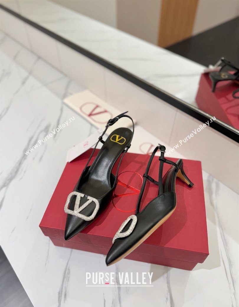 Valentino VLogo Signature Slingback Pumps 4.5cm in Calfskin with Strass Black/Silver 2025 VA082109 (MD-250821069)