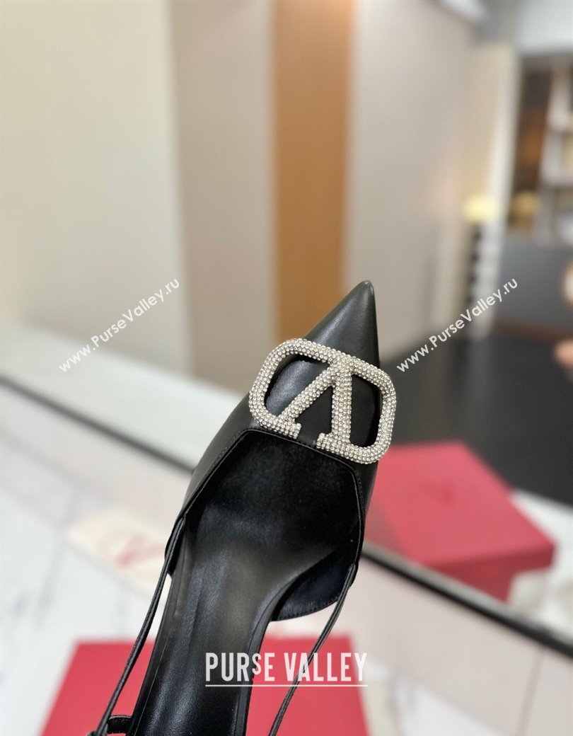 Valentino VLogo Signature Slingback Pumps 4.5cm in Calfskin with Strass Black/Silver 2025 VA082109 (MD-250821069)
