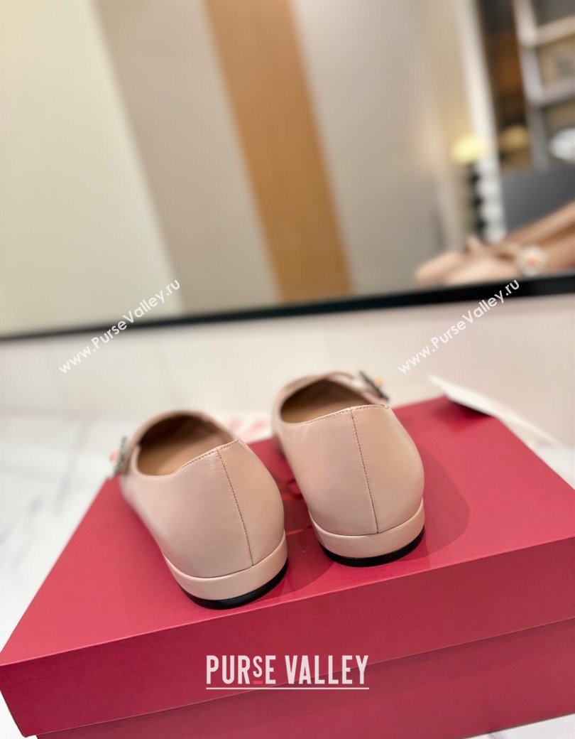Valentino Preshoes Mary-Jane Ballerinas Flat with Jeweled Button in Nappa Leather Light Pink 2025 (MD-250821008)
